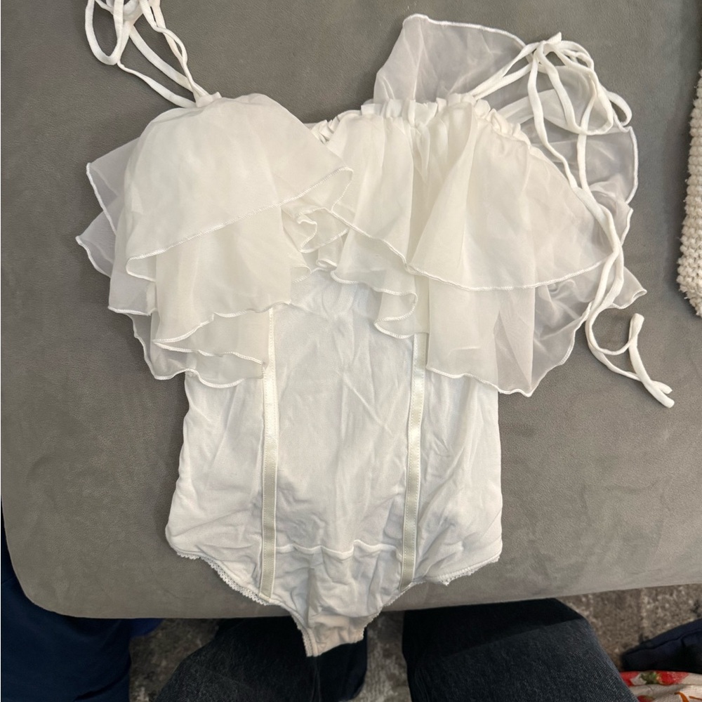Free People White Ruffled Top